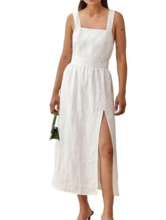 Reformation Dresses & Skirts - Reformation Elara Linen Dress  square neckline high side slit Size 6